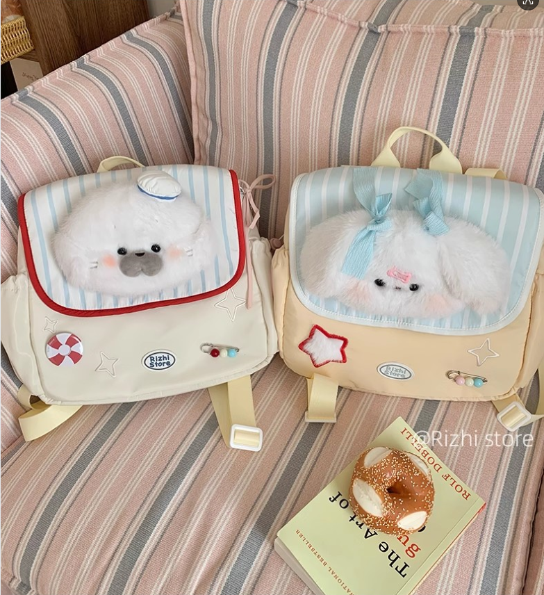 Original children's fun nylon backpack with large capacity, school bag for cute Japanese-style small animals, student backpack