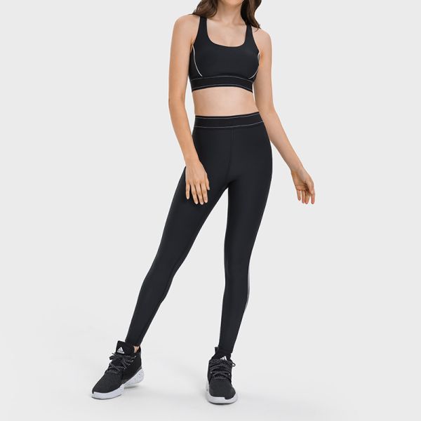 Women's High Waisted Long Yoga Pants Stretch Polyester Spandex Tights Slim Brown