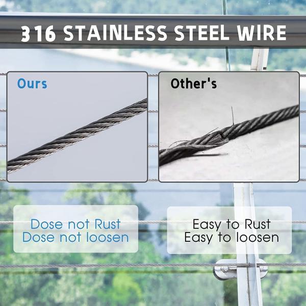 1/8 3/16 1/4 7X19 T316 Stainless Steel Cable Wire Rope for Safe Deck Railing System