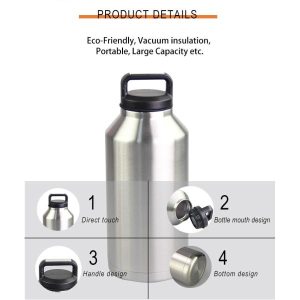 Двойная стена бутылка с водой нержавеющей стали 64 унций с крышкой пыхтения