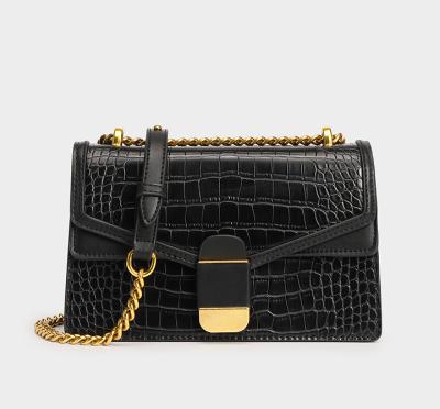 Removable Strap PU Shoulder Bag 23cm 9cm Black Crocodile Shoulder Bag