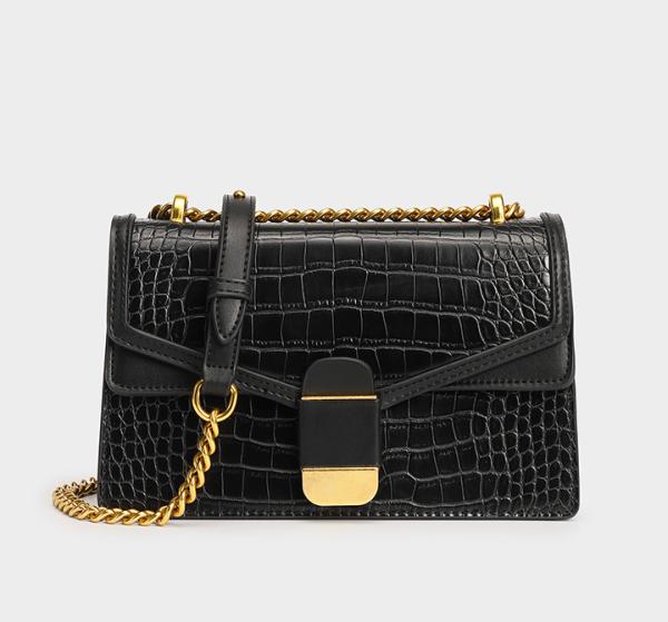 Removable Strap PU Shoulder Bag 23cm 9cm Black Crocodile Shoulder Bag