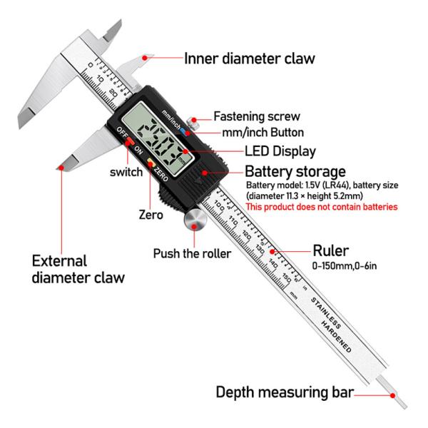 6 Inch 0-150mm Electronic Stainless Steel Digital Vernier Caliper