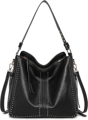 Faux Leather Lightweight Crossbody Shopping Bag Black Reusable Concealed 13x5x12