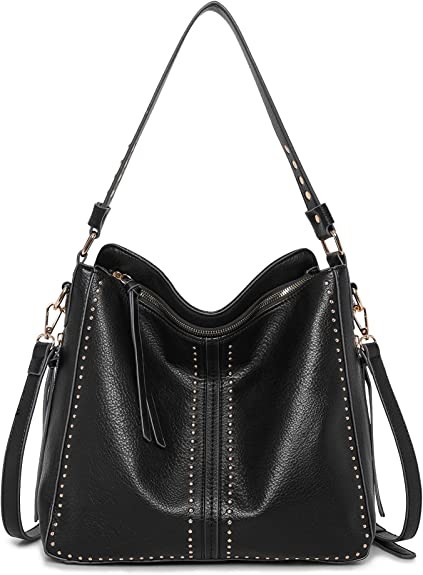 Faux Leather Lightweight Crossbody Shopping Bag Black Reusable Concealed 13x5x12