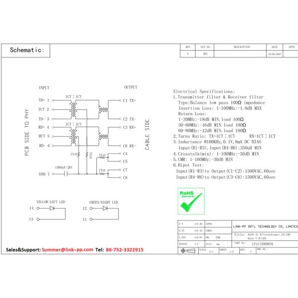 RM3-146A8M1F Stackable Rj45 Female Connectors LPJ17206BGNL In Ethernet Switch