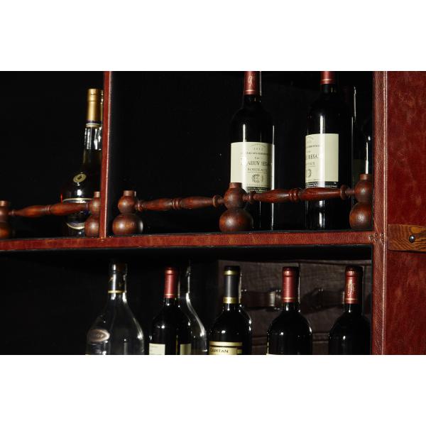 Foldable Red Wine Storage Cabinet Reddish Brown Luxury Top Grain Leather
