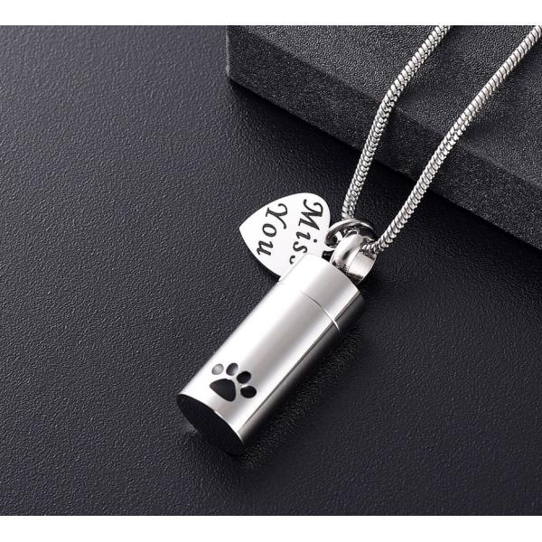Pet Paw Print Cylinder Keepsake Necklace for Dog Cat Ashes Pet Memorial Picture Jewelry
