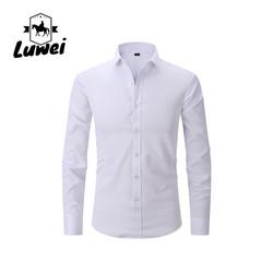 Solid Color Men Shirts Apparel Business Casual Polyester Stand Collar Clothes