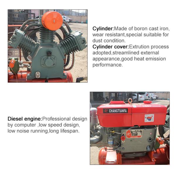 Diesel Driven Portable Oil Less 25hp 7bar 100 Psi Pneumatic Air Compressor For Drilling Borehole