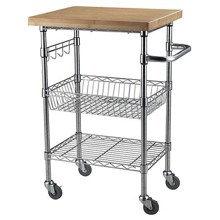 Kitchen Organiser Wooden Top Metal Chrome Basket Shelf Wire Trolley Cart