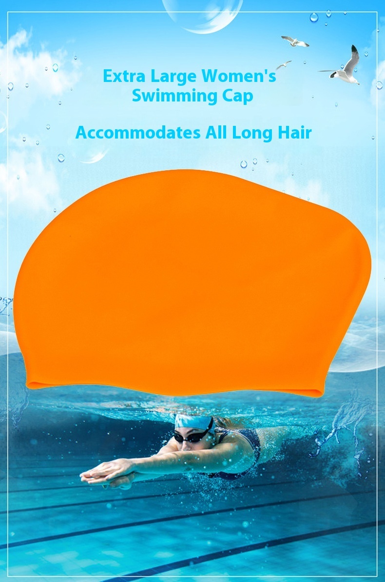 Adult Women Long Hair Silicone Swimming Cap, High Elastic Ear Protection Waterproof Swim Cap, Custom LOGO, Manufacturer Wholesale