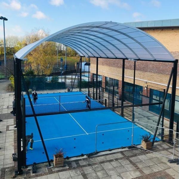 Super Panoramic Padel Court Outdoor Public Tennis Courts Customized Tennis Blue Court with Canopy Cover / Artificial Grass