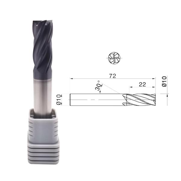 65HRC 4 Flutes 30 Helix Cemented Carbide Endmill for Harden Steel