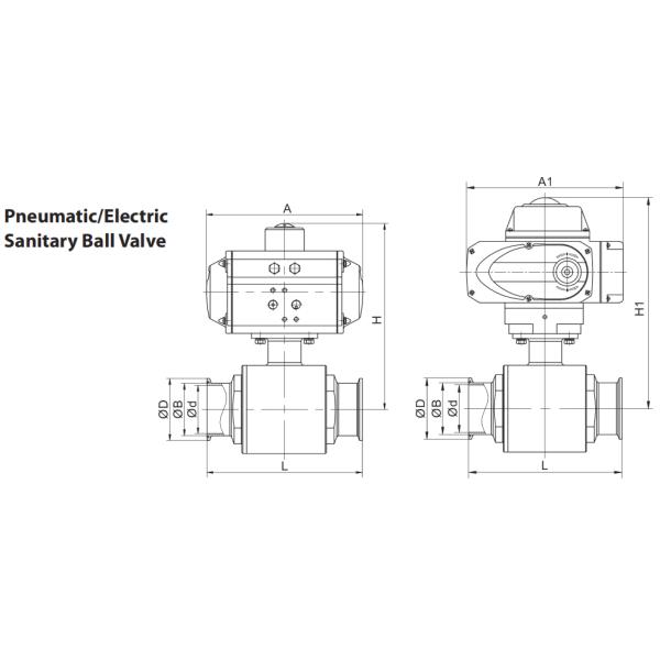 Шариковый клапан струбцины санитарной нержавеющей стали Tri с пневматическим приводом