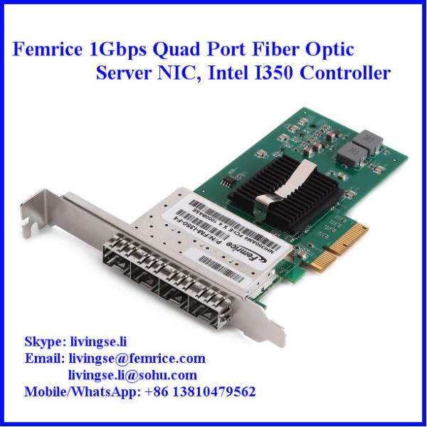 1000Mbps 4 Ports Gigabit Ethernet PCI Express x4 Server Adapter, Intel I350-AM4 Controller