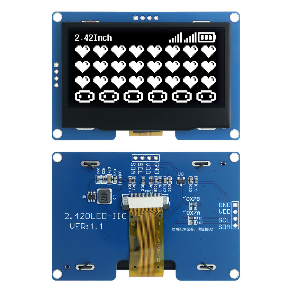 2.42 Inch 128x64 Dot Matrix OLED Display Module with SSD1309 I2C 4-Pin Interface