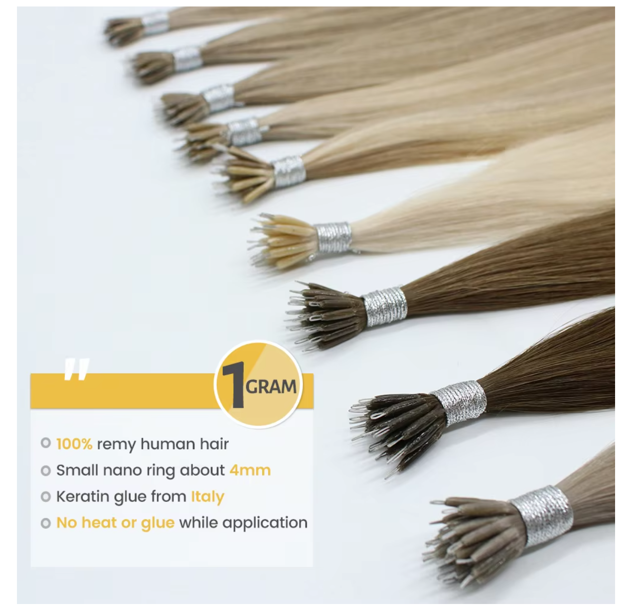 Wholesale 12A Remy Micro Link Beads Nano Ring Hair Extensions Double Drawn Russian Human Hair Extension Nano Ring Tips