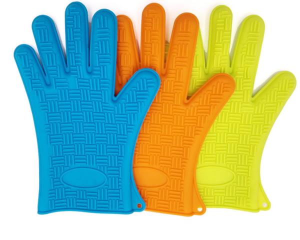 Colorful Heat Resistant Oven Gloves With Fingers / Ageing Resistant Silicone Rubber Oven Gloves