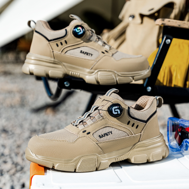 Men's Summer Lightweight Breathable Safety Shoes Steel Toe Puncture & Impact Resistant Comfortable Work Shoes with Smart Button