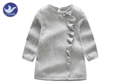 Butterfly Knot Ruffle Edges Kids Sweater Dress , Little Girl Long Sleeve Dresses Button Closure