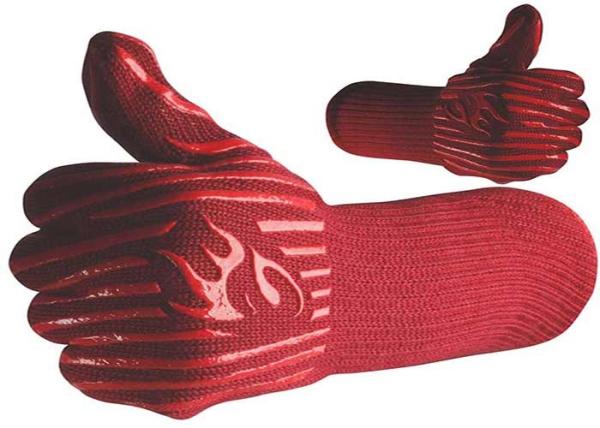 Red Heat Resistant Work Gloves , Aramid Fiber Material Bbq Grill Gloves