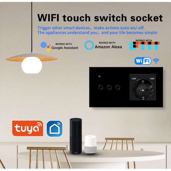 Smart Switch And Socket Round Mounting Box Wall Switch And Socket Set Featuring 2 USB Ports To Deliver Power And Charging Capabilities