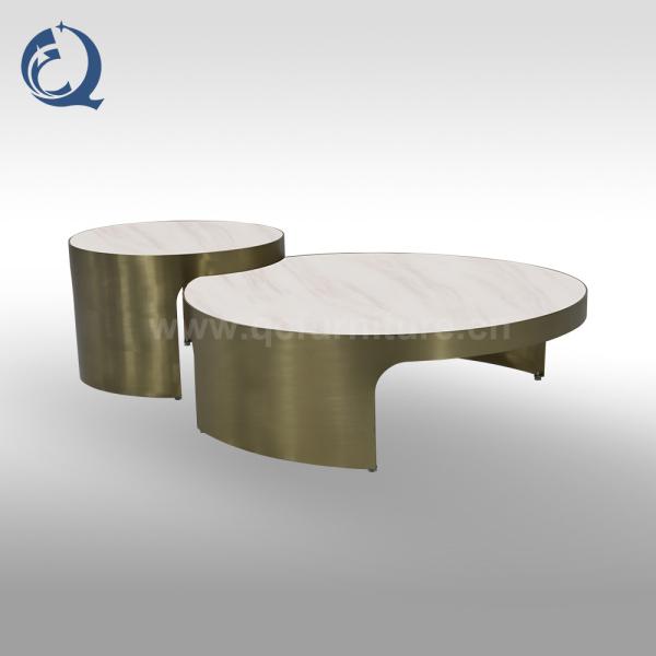 Stainless Steel Coffee Table Set Brushed Champagne Gold 11mm Sintered Stone On Top