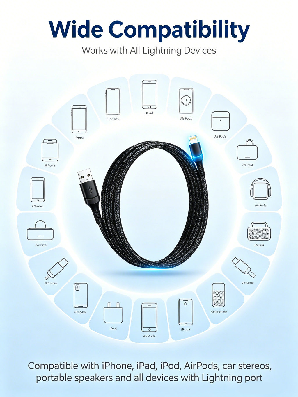 1m Lighting To Usb Cable Fast Charging Data Cable Nylon Braided