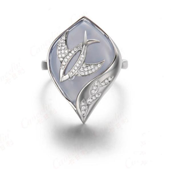 White Gold Blue Chalcedony Damonds Ring Earrings Jewelry Set (GDSET001)