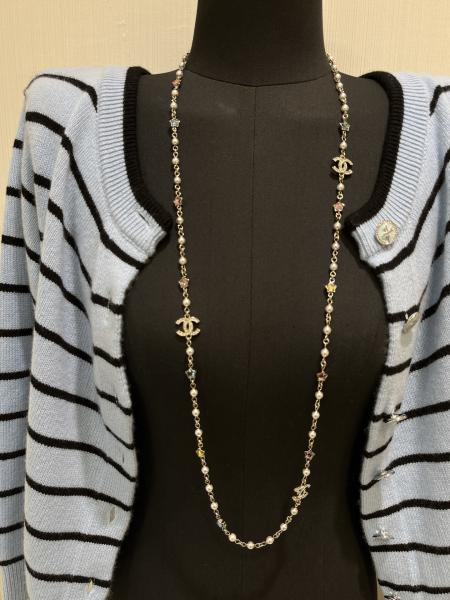 Colorful Crystal Star Double C Pearl Pendant Necklace 70-80cm Length Versatile Design