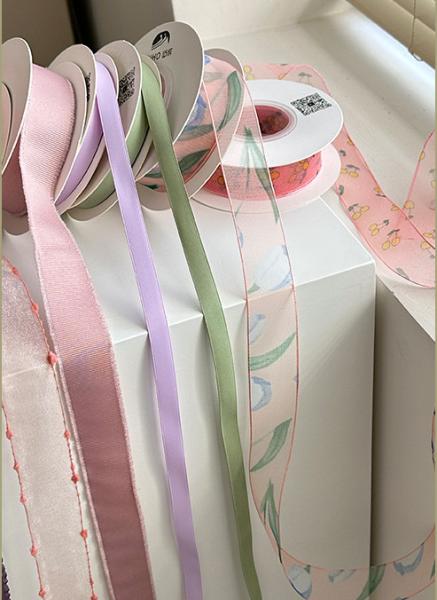 Goddess Festival Pink Purple Green Series Ribbon for Flower Bouquet Binding Baking DIY Gift Materials Multi material 25m