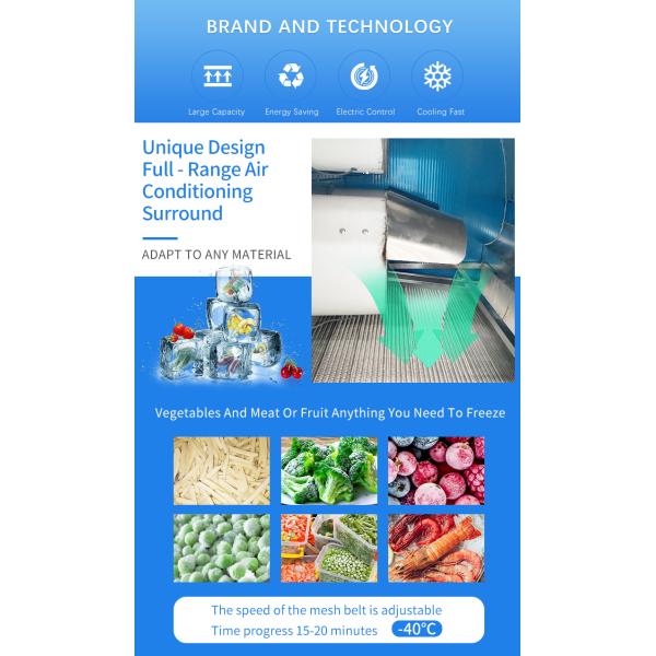 Customizable IQF Tunnel Freezer For Frozen Fries Production  1000kg/H