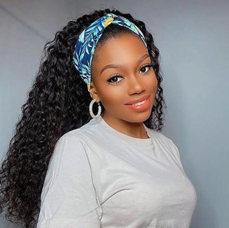 Silk Scarf 10A Headband Hair Wig Glueless Human Hair Wigs Deep Wave