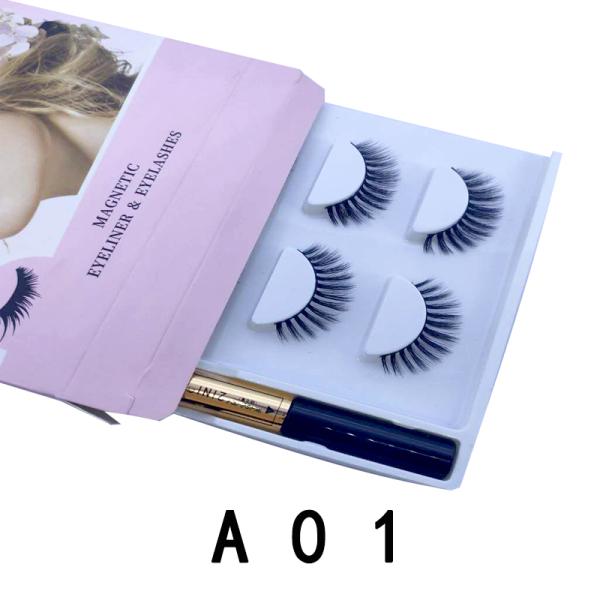 Plastic Fibres 3 Pairs Magnetic False Lashes With 1 Tweezer And 1 Eyeliner
