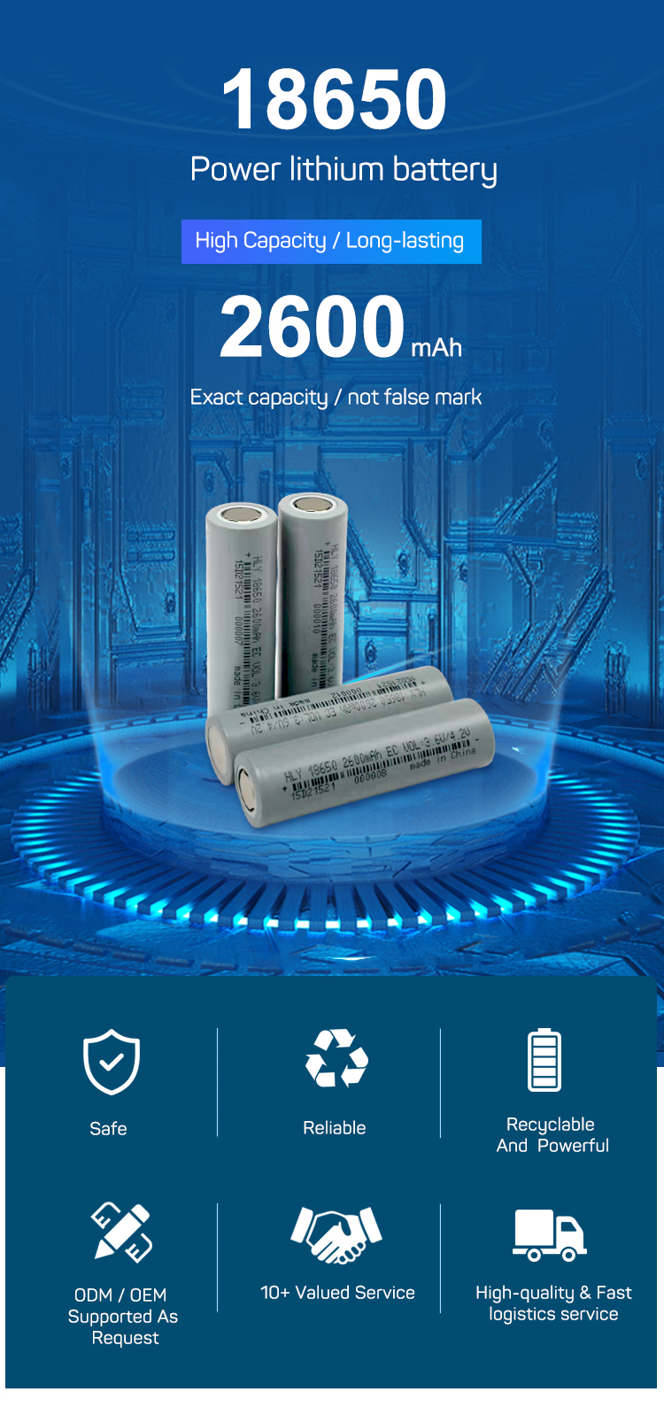 Батарея иона 2600mah 18650 Li наивысшей мощности цилиндрическая перезаряжаемые