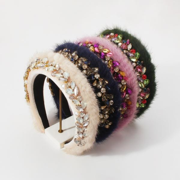 Autumn/Winter hair accessories Fashion mink plush headbands hair hoop luxury color drill wide edge hair headdre