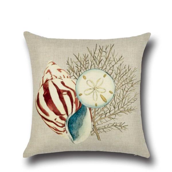 Ocean Theme Square Pillow Case Mediterranean Style Decorative Cotton Linen Throw Coastal Cushion Cover  Pillow Covers