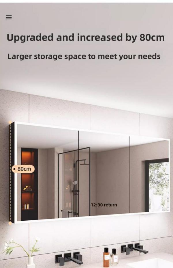 Smart Modern Medicine Bathroom LED Mirror Cabinet Water Resistant Illuminated Storage Organizer Aluminum Frame for Hotel Villa