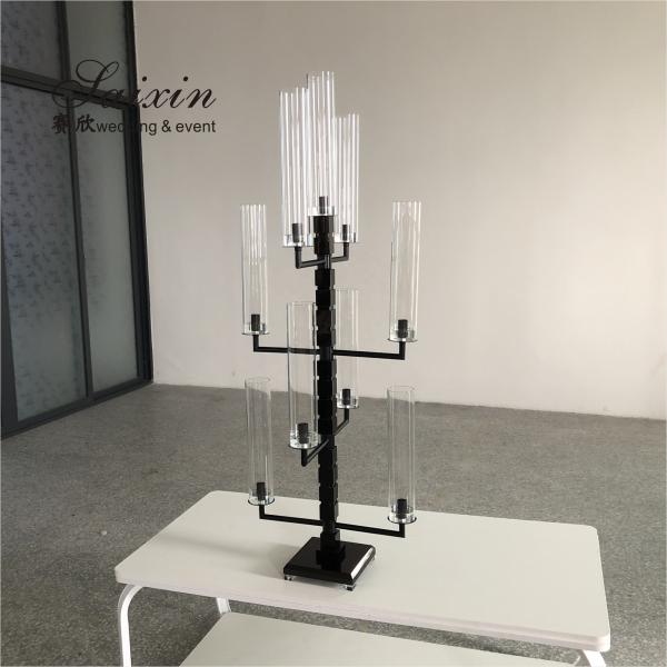 Elegant Trendy 9 Arm Crystal Candelabra for Interior Decor custom tall tube black  Silver
