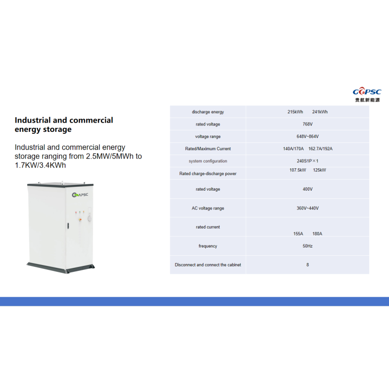 107KW/215KWh~125KW/241KWh Industrial and commercial energy storage