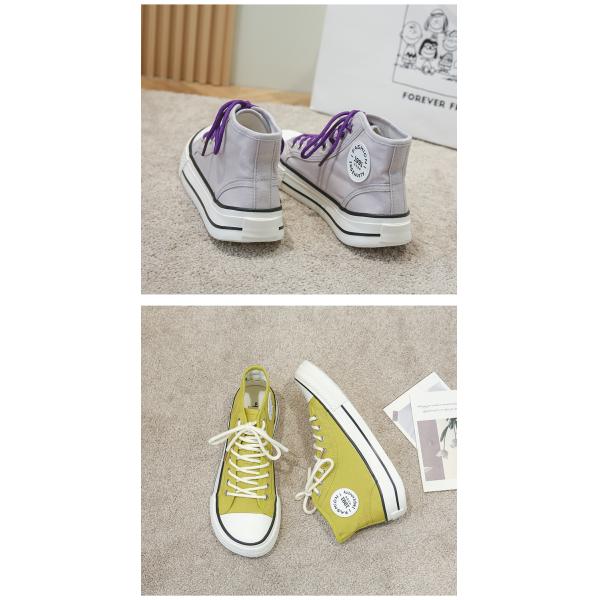 Wholesale new triple vulcanized high quality high top oval toe canvas shoes for women