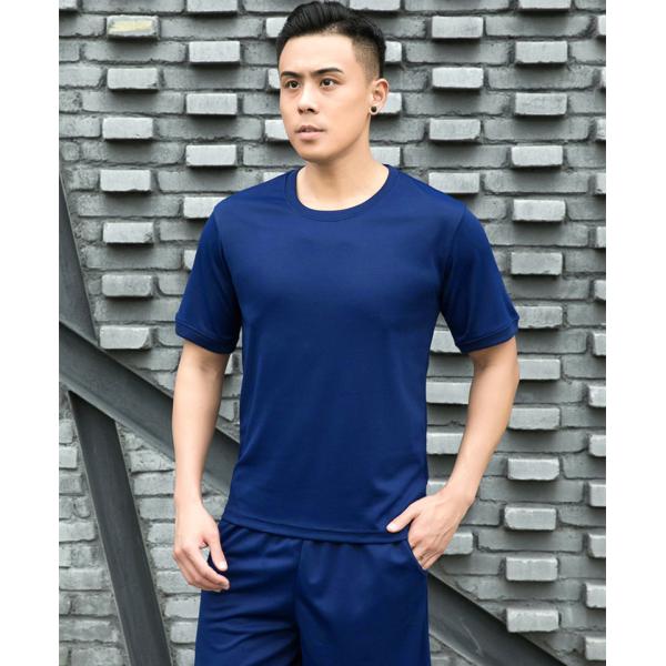 Polyester Blue Crew Neck Military Tactical Shirts Moisture Wicking Physical Training