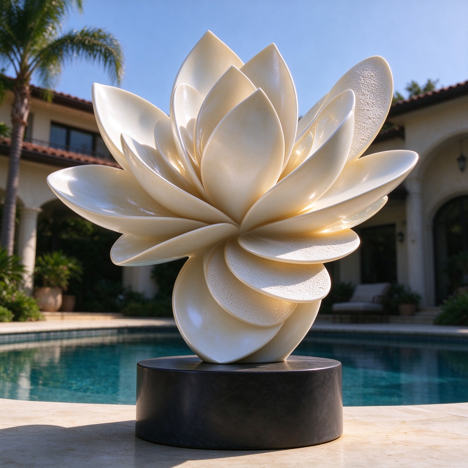 Large Cream Lotus Flower Outdoor Sculpture with Fiberglass Composite Material and Weather-Resistant Coating Customizable Height