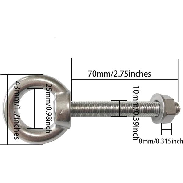 INCH Stainless Steel M10 Shoulder Eye Bolts 3/8