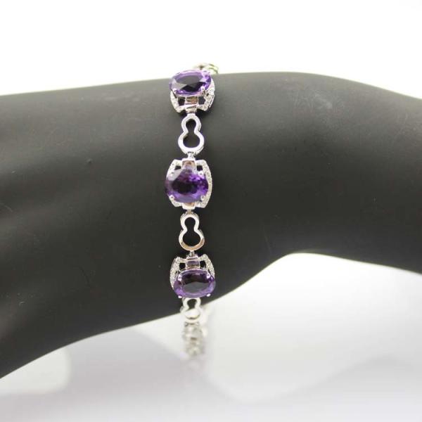 Fashion Jewelry Created Aemthyst Cubic Zircon 925 Silver Link Chain Bracelet (H02)