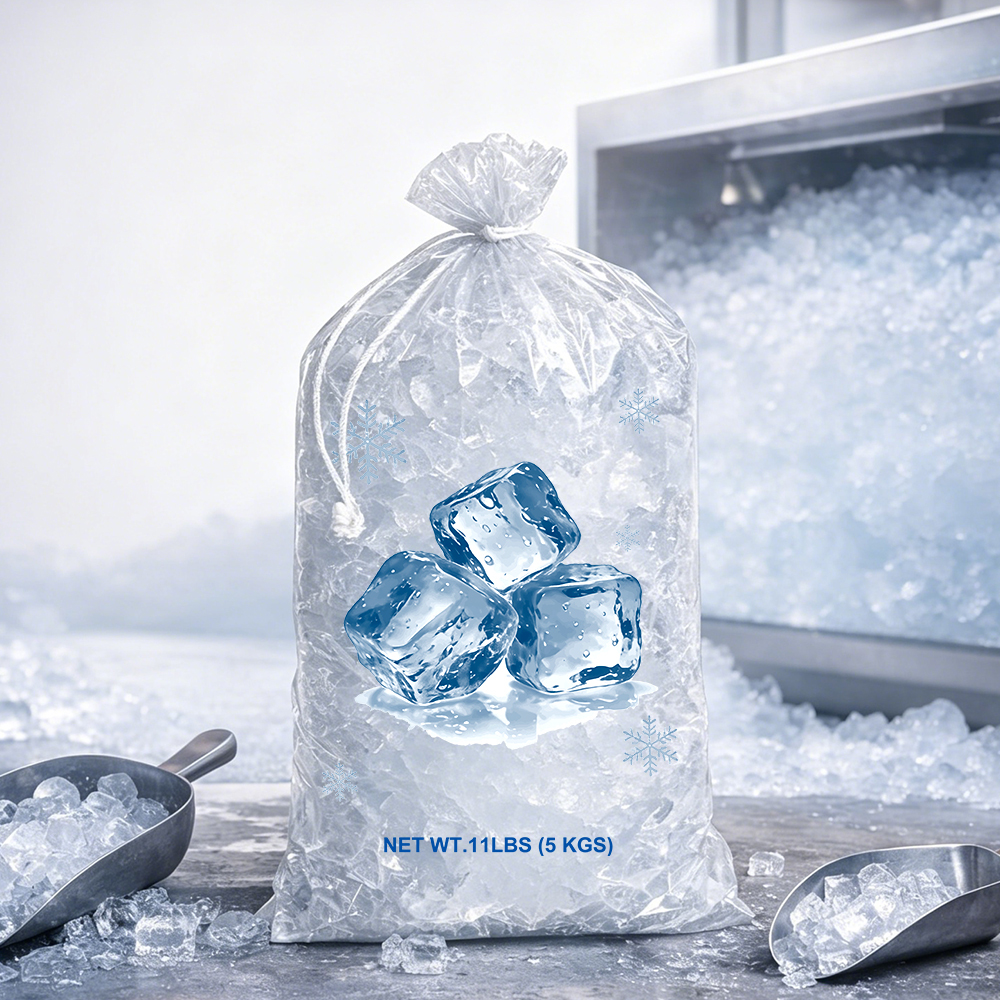 8 lb Plastic Ice Bags with Drawstring (Food-Grade PE)