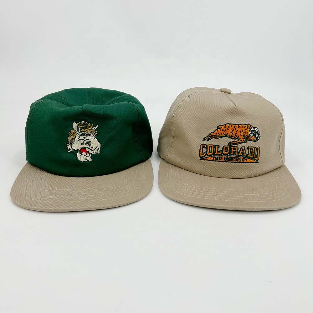 Embroidery Cotton 5 Panel Snapback Caps Custom Logo Flat Bill Unstructured Adjustable