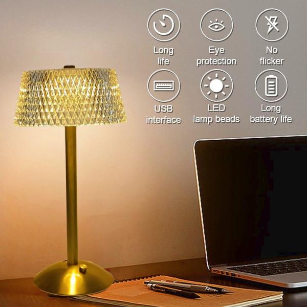 Metal Crystal Diamond Desk Lamp 700mAH 3 Color Bedside Lamp With Dimmer