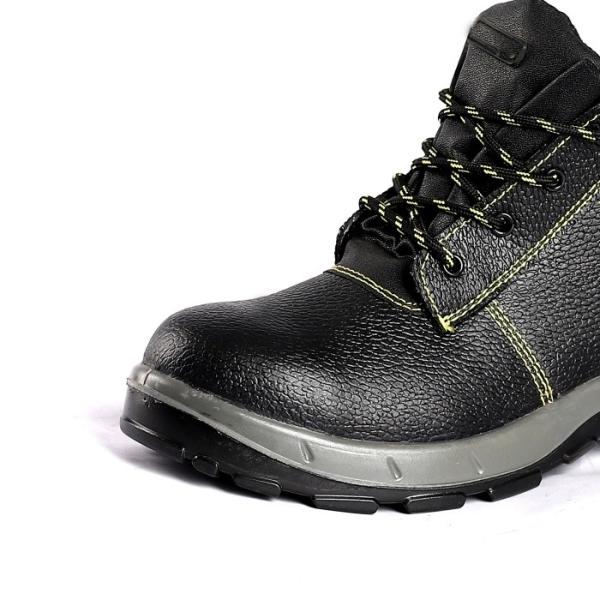 Middle Cut Genuine Leather Safety Shoes with Steel Toe and Plate Anti Smash Waterproof Work Boots